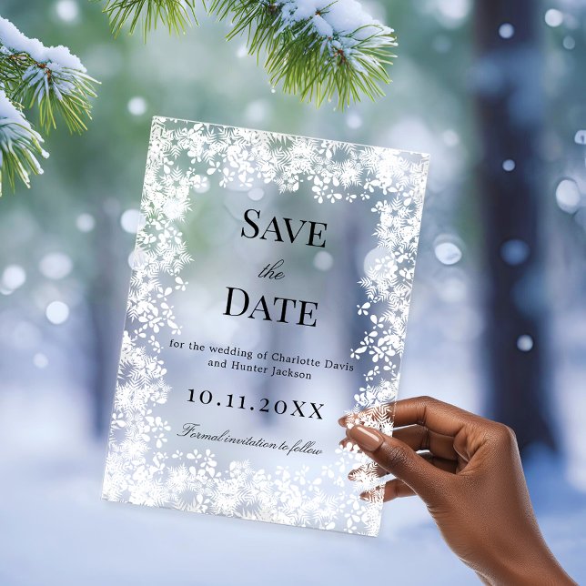 Snowflakes winter clear wedding Save the Date card Acryleinladungen (Von Creator hochgeladen)
