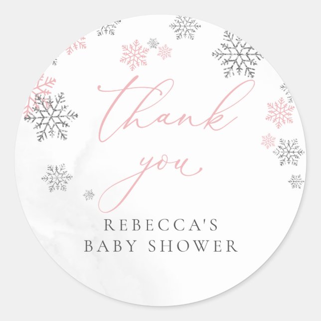 Snowflakes Winter Girl Babydusche Danke Runder Aufkleber (Vorderseite)
