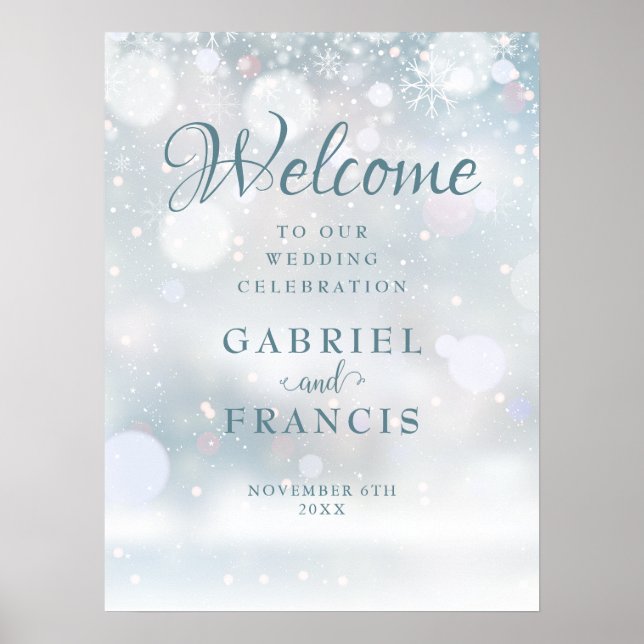 Snowflakes Winter Wedding Welcome Sign Poster (Vorne)