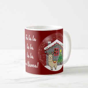 Snowglobe Lama mit Weihnachtsbaum u. Haus Kaffeetasse