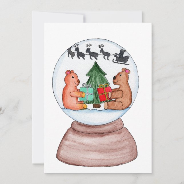 Snowglobe mit Bären Feiertagskarte (Vorderseite)