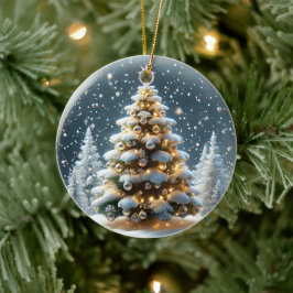 Snowglobe mit Weihnachtsbaum im Schnee Keramik Ornament