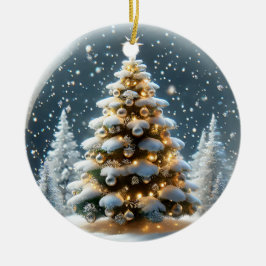 Snowglobe mit Weihnachtsbaum im Schnee Keramik Ornament