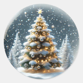 Snowglobe mit Weihnachtsbaum im Schnee Runder Aufkleber