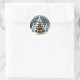 Snowglobe mit Weihnachtsbaum im Schnee Runder Aufkleber