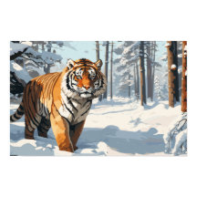 Snowian Tiger in schneebedecktem Wald