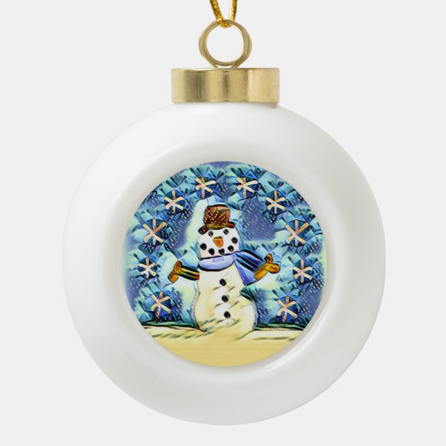 Snowie Snowman Keramik Kugel-Ornament (Vorderseite)