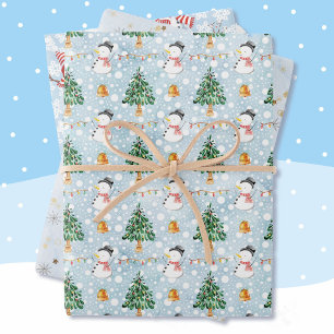 Snowman 3 Snow Coordinated Light Blue Geschenkpapier Set