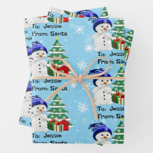 Snowman Add Child's Name 3 Weihnachten Geschenkpapier Set