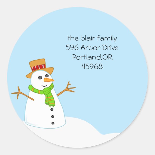 Snowman-Address Labels Runder Aufkleber (Vorderseite)