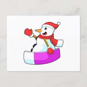 Snowman als Snowboarder mit Sonowboard.PNG Postkarte