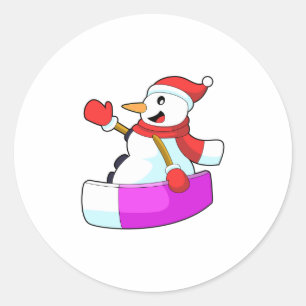 Snowman als Snowboarder mit Sonowboard.PNG Runder Aufkleber