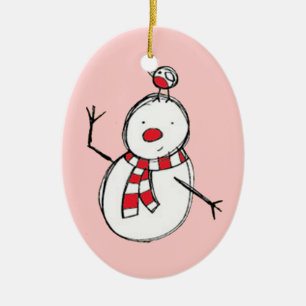 Snowman and Bird Keramik Ornament