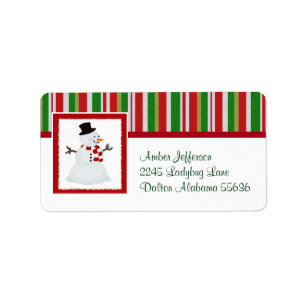 Snowman and Candy Stripe Address Labels Adressaufkleber