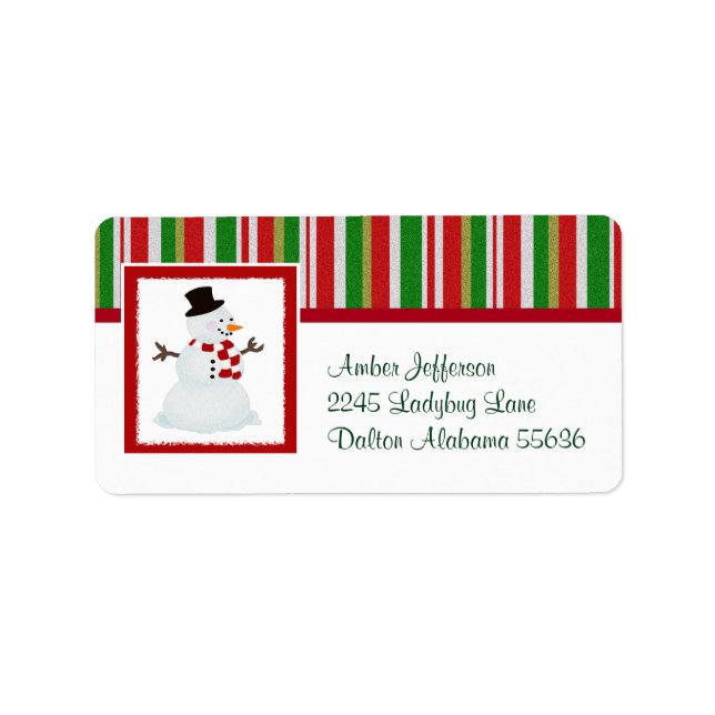 Snowman and Candy Stripe Address Labels Adressaufkleber (Vorne)