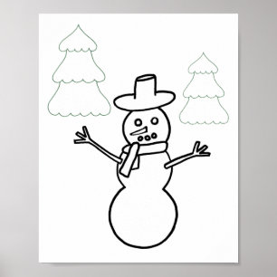 Snowman and Christmas Trees Kontur Poster