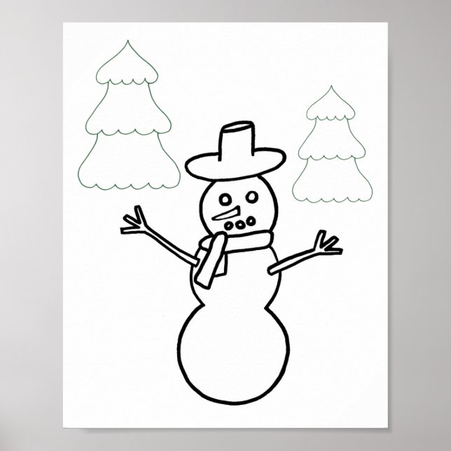 Snowman and Christmas Trees Kontur Poster (Vorne)