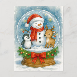 Snowman and Friends Christmas Snow Globe Postcard Feiertagspostkarte