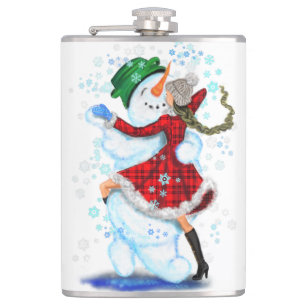 Snowman and Girl Dancers Christmas Flask Flachmann