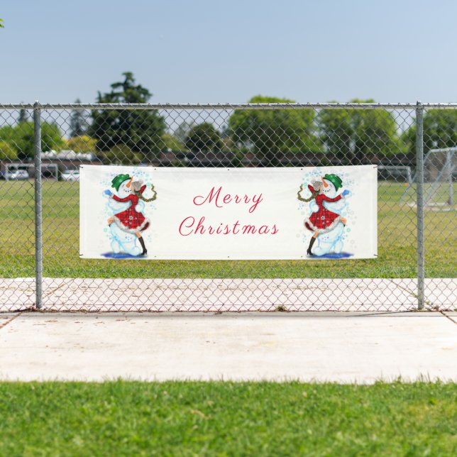 Snowman and Girl Dancers Tango Weihnachtsbanner Banner (Insitu)