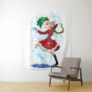 Snowman and Girl Dancers Tapestry Wandteppich
