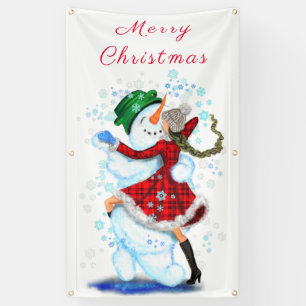 Snowman and Girl Dancers Weihnachtsbanner Banner