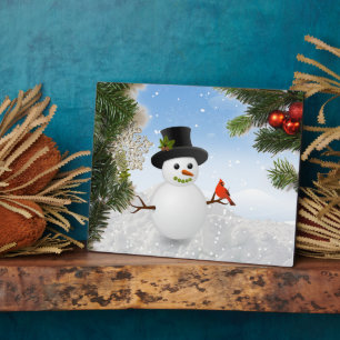 Snowman and Kardinal Bird Plaque Fotoplatte