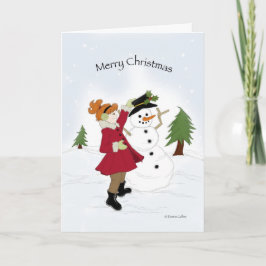 Snowman and Little Girl Christmas Card Feiertagskarte