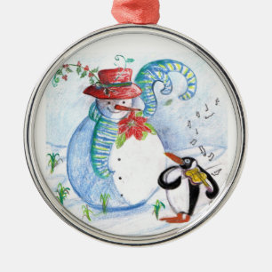 SNOWMAN AND PENGUIN'S WINTER SERENADE ORNAMENT AUS METALL