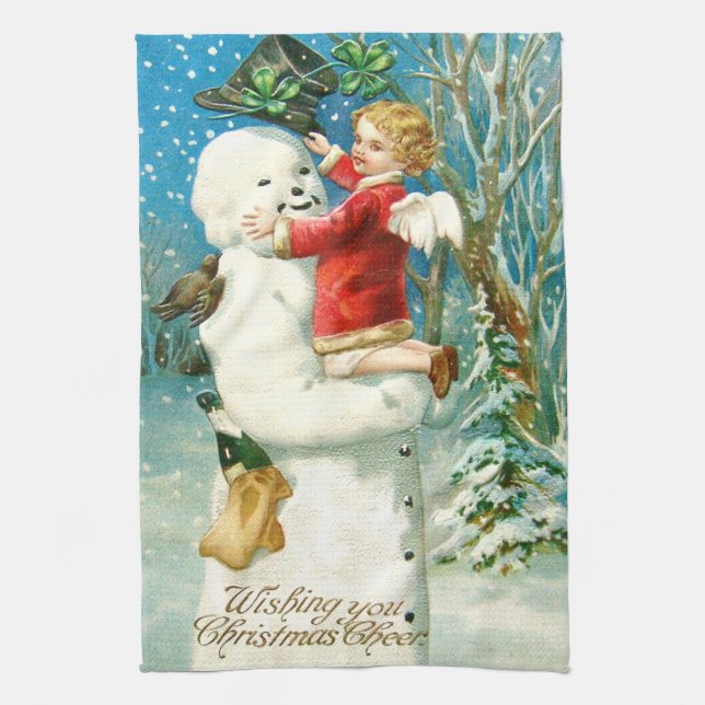 Snowman Angel Cherub Vierblättriges Kleeblatt Handtuch (Vertikal)