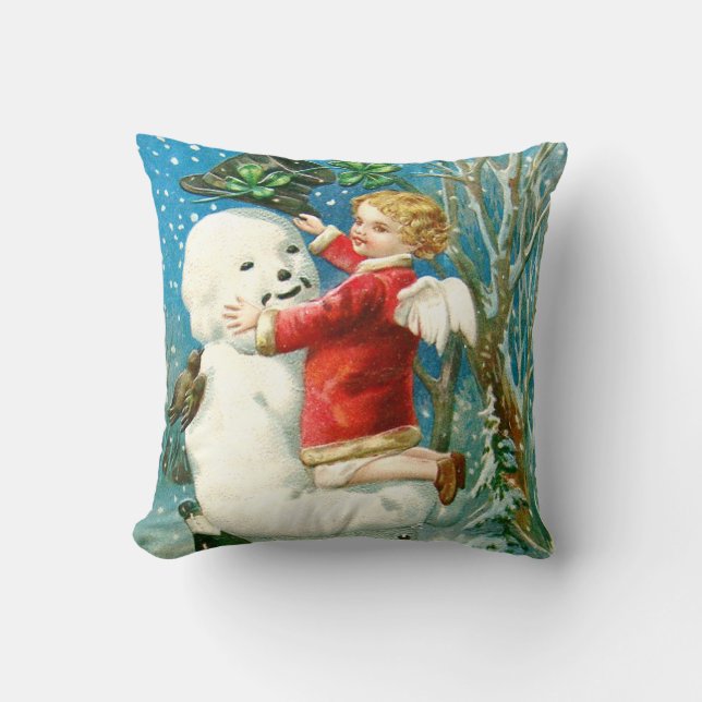 Snowman Angel Cherub Vierblättriges Kleeblatt Kissen (Vorderseite)