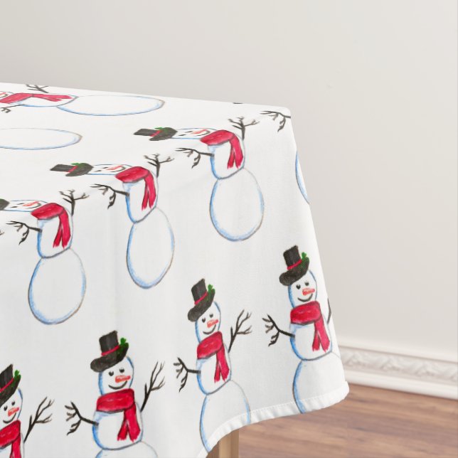 Snowman Aquarell Feste Weihnachten Niedlicher Wint Tischdecke (Beispiel)