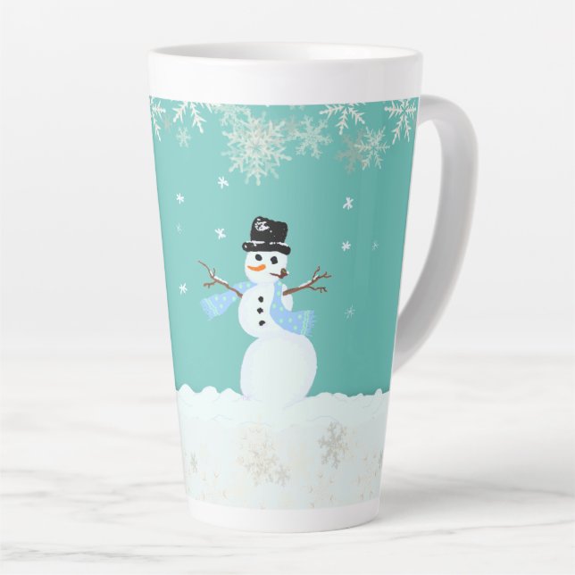 Snowman Art Christmas Merry n Happy Sprichwort Milchtasse (Rechte Ecke)