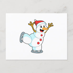 Snowman at Ice Skaten with Ice Skate.PNG Postkarte