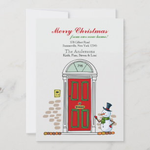 Snowman At The Door Holiday Moving Announcement Feiertagskarte