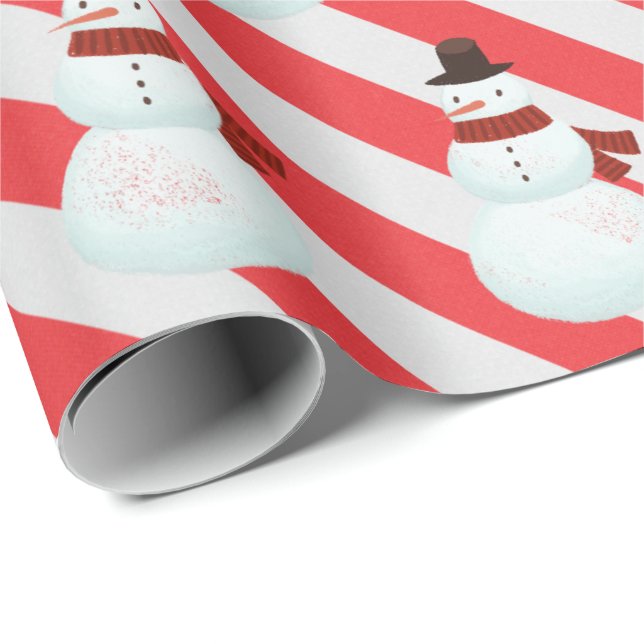 Snowman auf Candy Cane Streifen Geschenkpapier (Rolleneckpunkt)