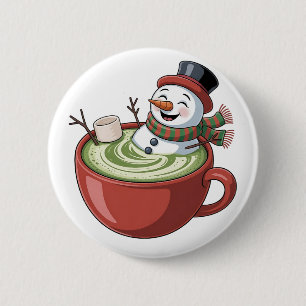 Snowman auf Matcha Bathub Funny Christmas Button