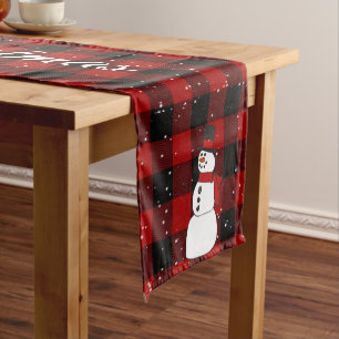Snowman auf Red Black Buffalo Kariert Kurzer Tischläufer