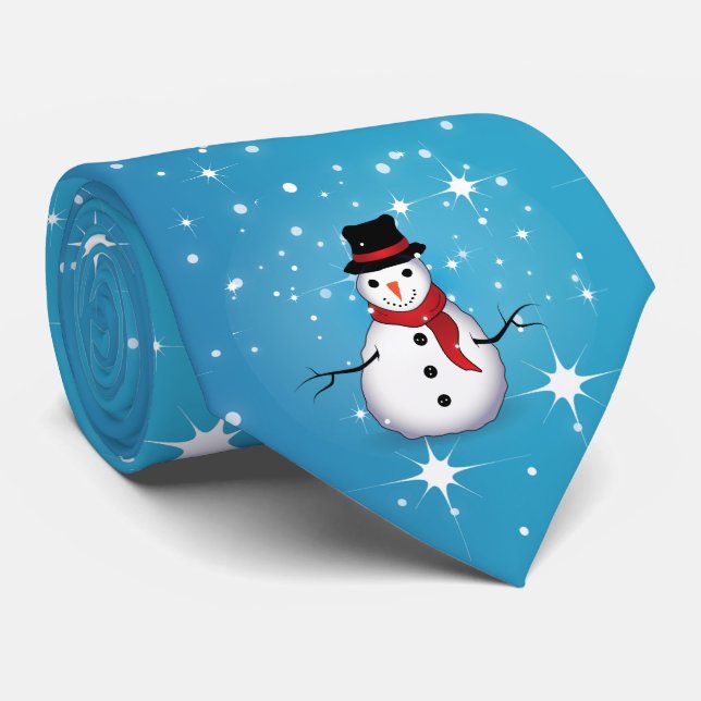 Snowman auf Starry Blue Christmas Krawatte (Gerollt)