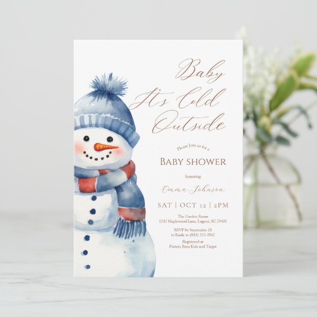 Snowman Baby It's Cold Outside Baby Shower laden e Dankeskarte (Stehend Vorderseite)
