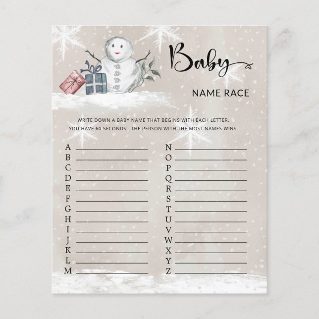 Snowman Baby Shooter Baby Name Race Game (Vorderseite)