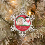 Snowman Baby's First Christmas Foto Schneeflocken Zinn-Ornament<br><div class="desc">Niedliches Foto Weihnachtsschmuck mit einem bezaubernden Mädchen Snowman Set auf einem rosa & weißen Polka Punkt Hintergrund,  fügen Sie einfach IHR FOTO! Ideal für die erste Weihnachtszeit und für die zweite Weihnachtszeit. Ein Wunderweihnachtsgeschenk,  das für viele Jahre geschätzt werden wird.</div>