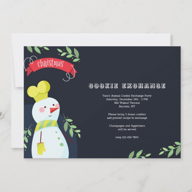 Snowman Baker Cookie Exchange Party Einladung (Vorderseite)