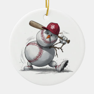 Snowman Baseball Player Funny Kids Men Boys Teens Keramik Ornament