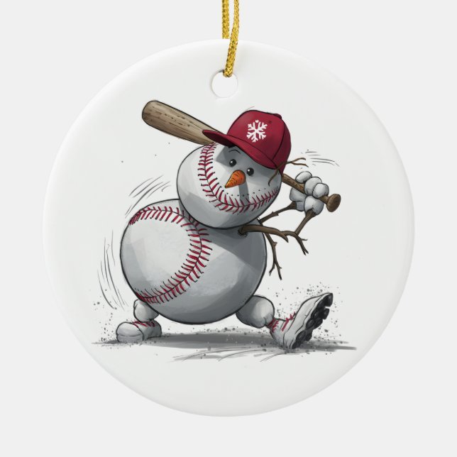 Snowman Baseball Player Funny Kids Men Boys Teens Keramik Ornament (Vorne)