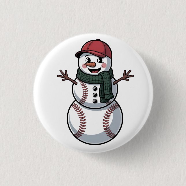 Snowman Baseball Weihnachtsfeier WeihnachtsBasebal Button (Vorderseite)