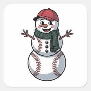 Snowman Baseball Weihnachtsfeier WeihnachtsBasebal Quadratischer Aufkleber