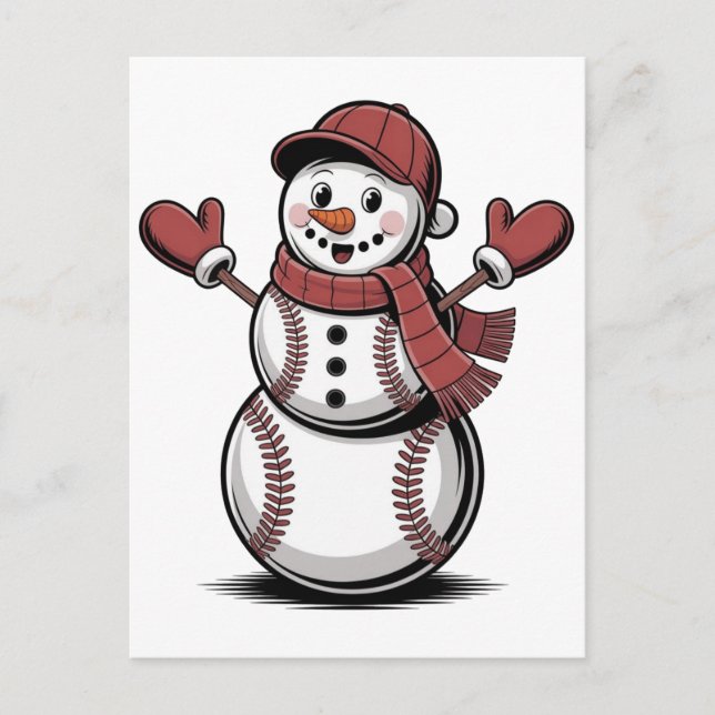 Snowman Baseball Weihnachtssportliebhaber Einladungspostkarte (Vorderseite)