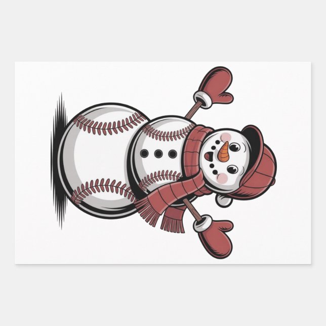 Snowman Baseball Weihnachtssportliebhaber Geschenkpapier Set (Vorderseite)