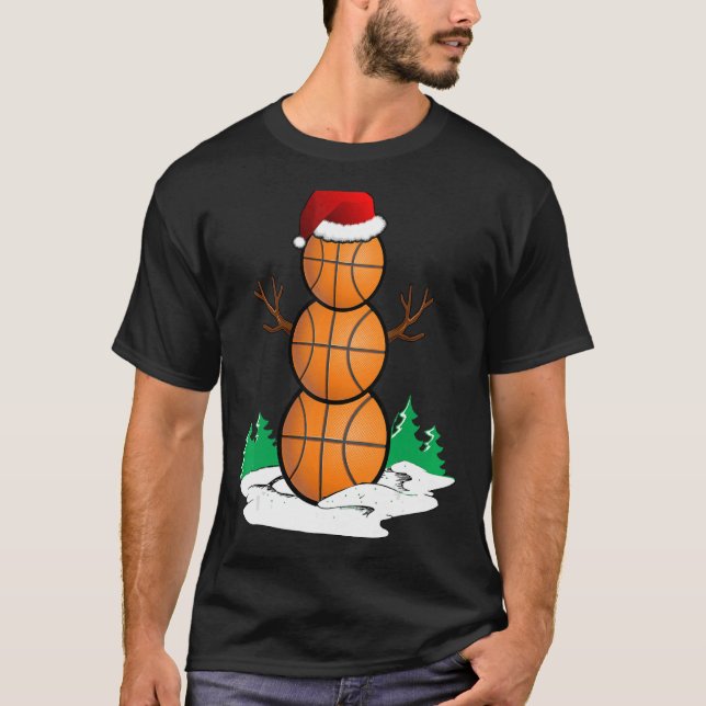 Snowman Basketball Ball Weihnachtsmannmütze Weihna T-Shirt (Vorderseite)